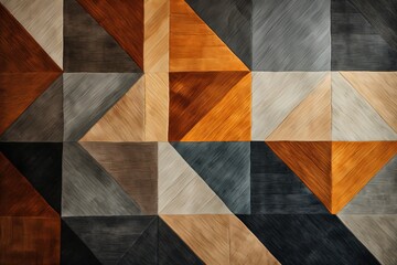 A stylish blend of triangular wood panels in various tones.