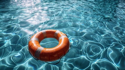 Life Preserver Floating in Pool of Water