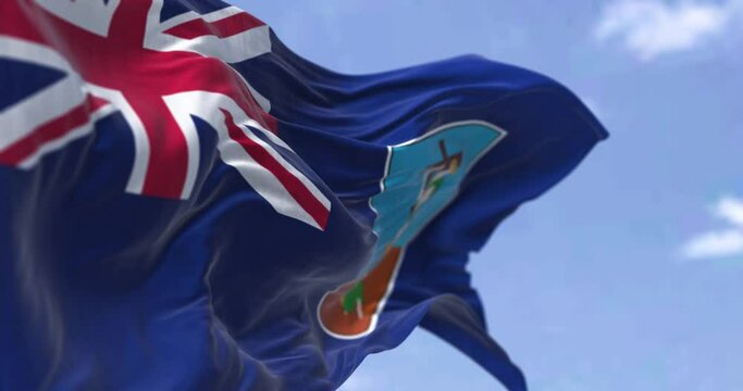 Close-up of Montserrat flag waving in the wind on a clear day