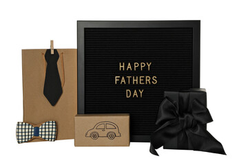 PNG, Happy Father's Day lettering on black chalkboard, isolated on white background.