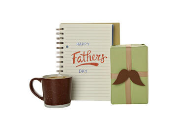 PNG, Happy Father's Day inscription in notebook, isolated on white background.