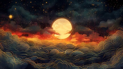 Obraz premium heaven cloud and sunset illustration poster background