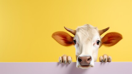 Close Up of Cow Peeking Over Wall