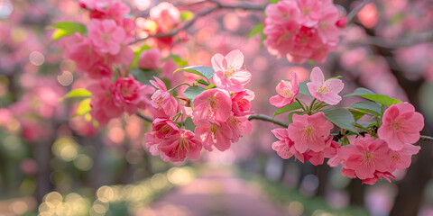 Spring floral background, pink cherry blossom in spring