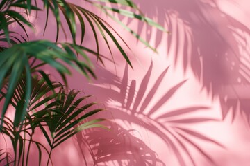 Pink background with palm leaf shadow mockup, with copy space