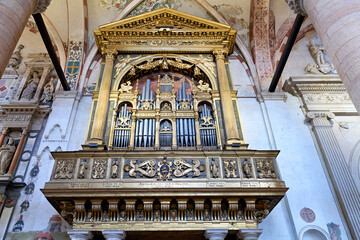 Verona Veneto Italy. The organ of the Basilica of Saint Anastasia