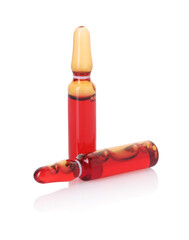 Glass ampoules with liquid isolated on white