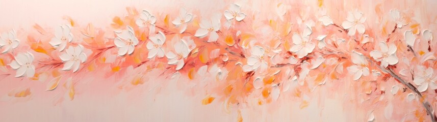 Closeup of abstract rough peach fuzz color colored art painting texture, with oil or acrylic brushstroke, floral pattern, flowers, petals