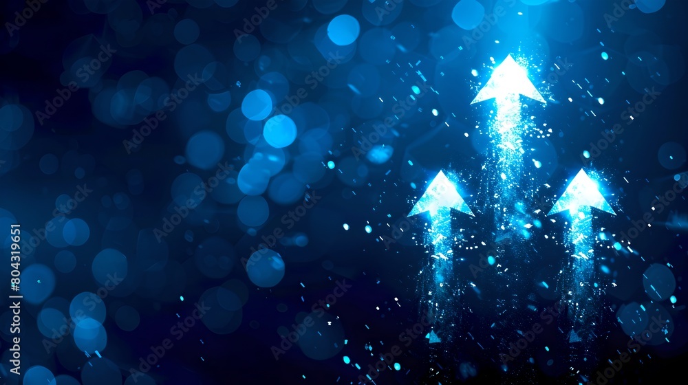 Poster digital blue background with glowing arrows pointing upwards. futuristic abstract concept. use for t