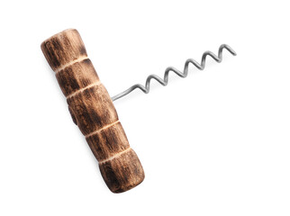 One corkscrew isolated on white, top view