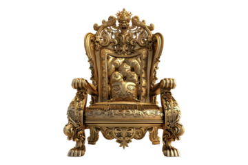 Luxury golden throne Isolated on transparent background