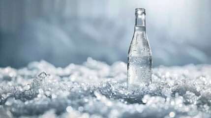 Refreshing ice cubes in a glass bottle on clean white background for drink concept or design project