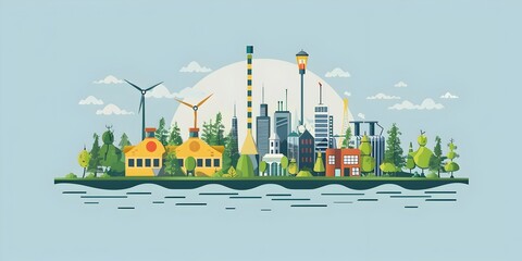 Naklejka premium Sustainable Energy Solutions Powering a Greener Tech Driven Urban Landscape of the Future