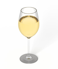 Half-filled glass of white wine on white