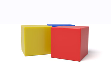 Yellow, blue, and red geometric blocks on white