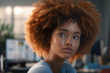 A close-up view of a person with a voluminous afro hairstyle