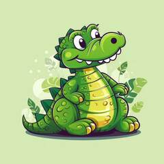 A cartoon alligator is seated on the ground, looking forward with a relaxed expression