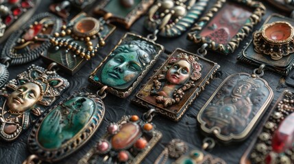 A collection of antique cameos and pendants