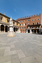 Verona Veneto Italy. Piazza dei Signori with the monument to Dante