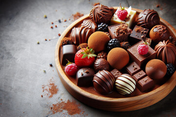 bowl of assorted chocolates and strawberries. World Chocolate Day