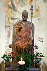 Verona Veneto Italy. The Basilica of San Zeno. The statue of smiling San Zeno