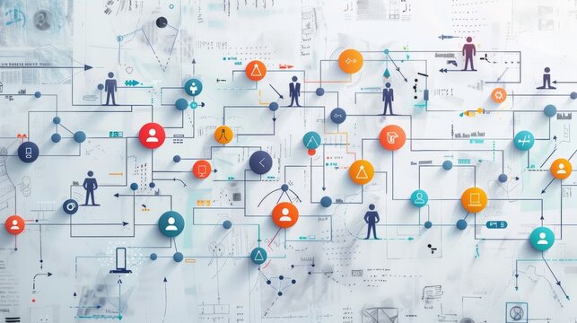 A complex network of interconnected people and machines.