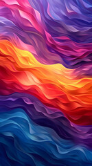 The painting captures the atmosphere of an azure ocean with purple, pink, orange, and violet waves...