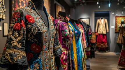 A collection of traditional Uzbek silk and cotton robes embroidered with gold and silver thread.