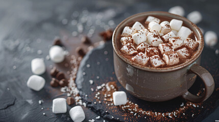 Cup of hot chocolate with marshmallows on slate plate - Powered by Adobe
