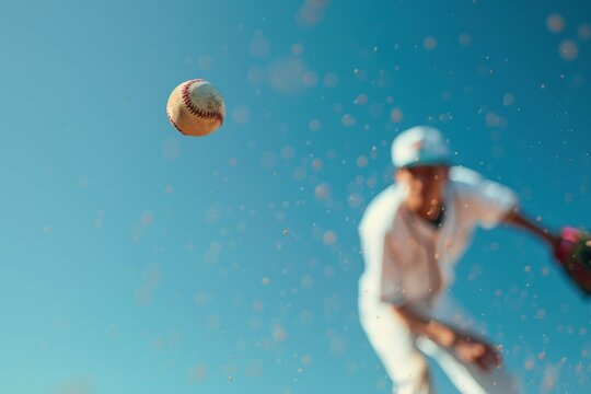 Baseball ball being thrown by pitcher, blurred background, sport, leisure concept.