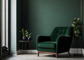 green living room with armchair and plant 