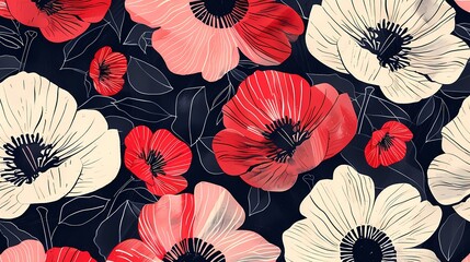 red and pink flowers illustration poster background