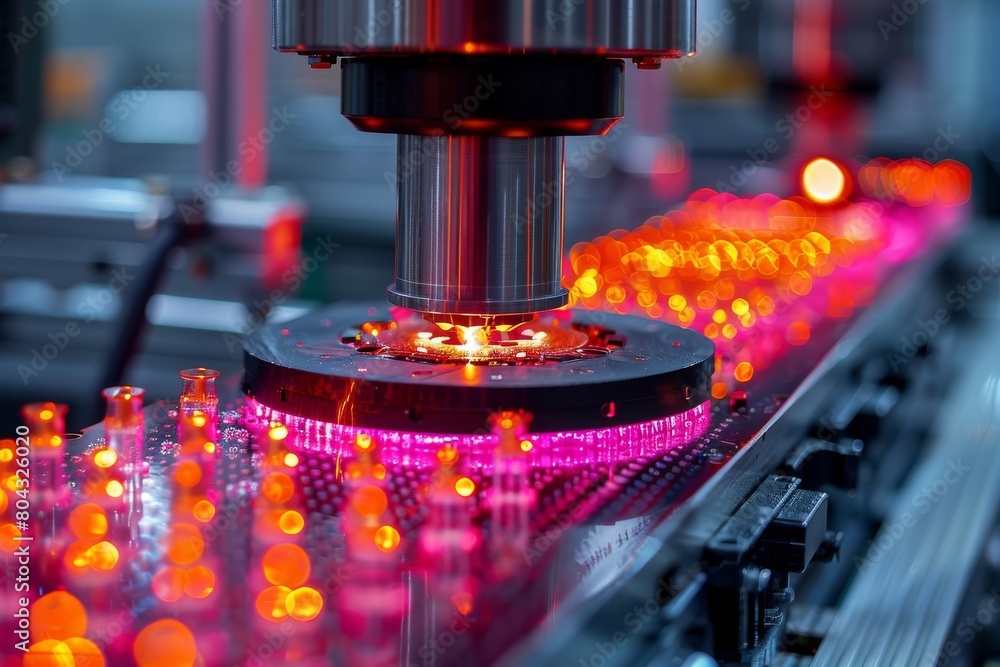 Poster automated equipment using laser technology to precisely manufacture electronics components with red 