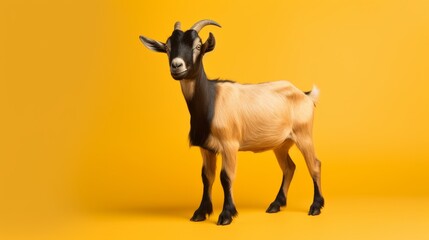 Obraz premium Goat Standing in Front of Yellow Background