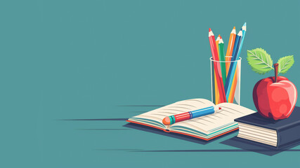 Illustration of open book with a pencil lying on it