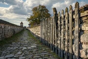 Obraz premium Large picket wall in a medieval village.