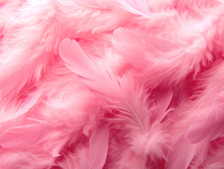 A close-up of fluffy pink feathers on a similar hue background, evoking softness and delicacy, Generative AI. Generative AI