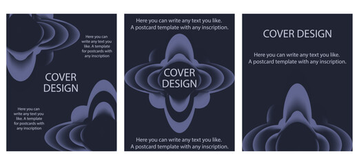 Set Abstract 3D Cover Desing with trend Velvet Gradient Distorted Shapes. Future Dusk 2025 color Posters Collection. Vector can used card Cover Design Template. EPS 10