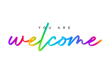 You are welcome written with colorful lines on white background.
