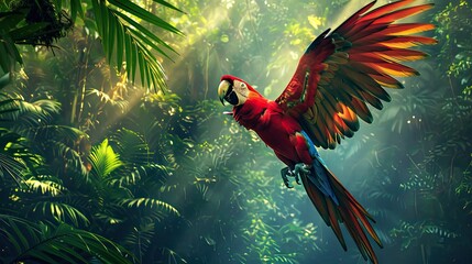 Parrot flying On Jungle