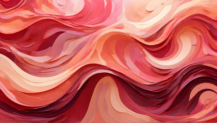 Colorful vibrant artistic textured acrylic art with elegant curvy swirl waves background with red, peach pink and dark pink color