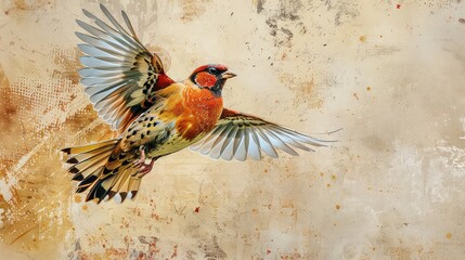 Partridge flying artistic marble effect