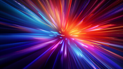 Flash rainbow abstract colorful background design. Multi-colored stripes and lines in perspective and converging into a point. Explosive glowing speed rays effect pattern wallpaper. AI artwork.