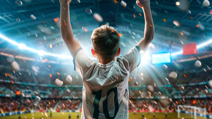  Young Soccer Player Celebrating Goal at Football Stadium