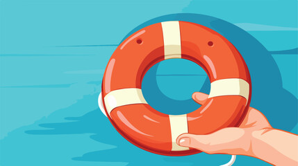 Human hand with lifebuoy on color background 2d fla