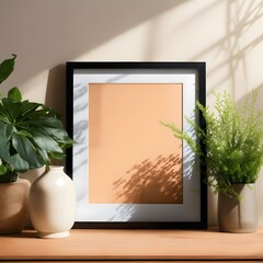 a blank frame mockup modern interior with plant
