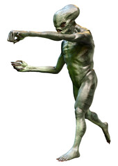 3D Rendering Green Alien on White