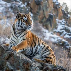 Majestic Siberian Tiger in Snowy Habitat