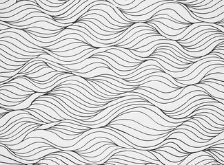 Abstract black and white hand drawn wavy line drawing seamless pattern. Modern minimalist.