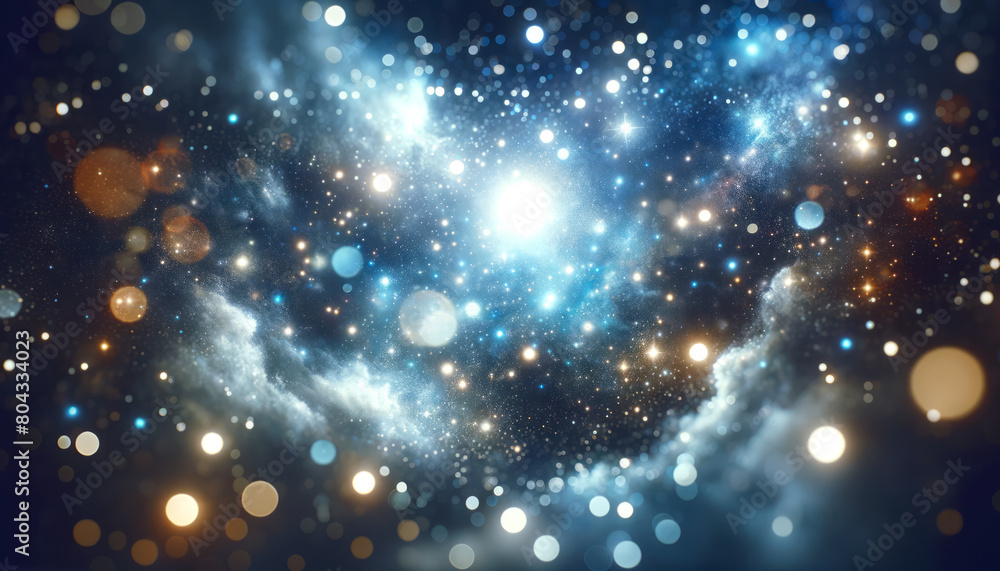 Poster An abstract cosmic background with twinkling stars and nebula, resembling outer space, light, creative concept of cosmos, Generative AI. Generative AI